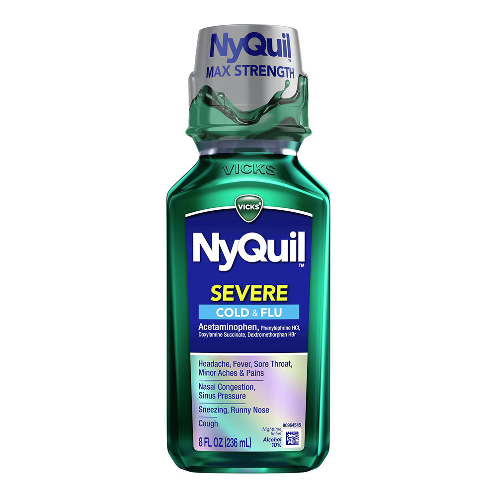 Vicks NyQuil Severe Cough, Cold and Flu Nighttime Relief Liquid, 8 Oz